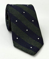 Dark Olive Green & Midnight Blue Grenadine Grossa Wide Stripe with White (Hand Sewn) Pin Dot Silk Tie GGBSDT-8 (1)